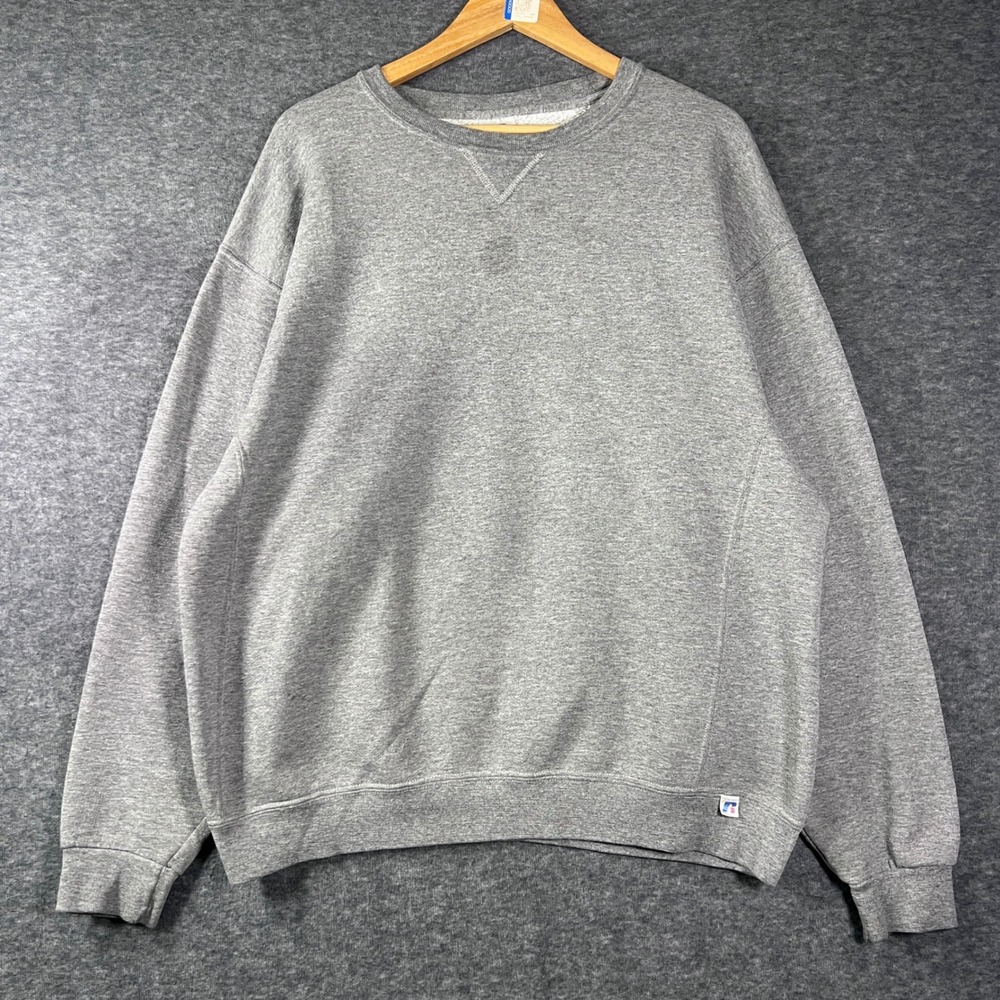Y2K Russell Athletic Mens XL Crewneck Sweatshirt Gray Fleece Pullover 2000s